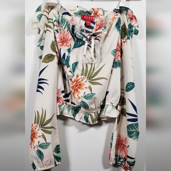🎅4/10🎅GUESS Floral off the shoulder blouse XS - Picture 4 of 9